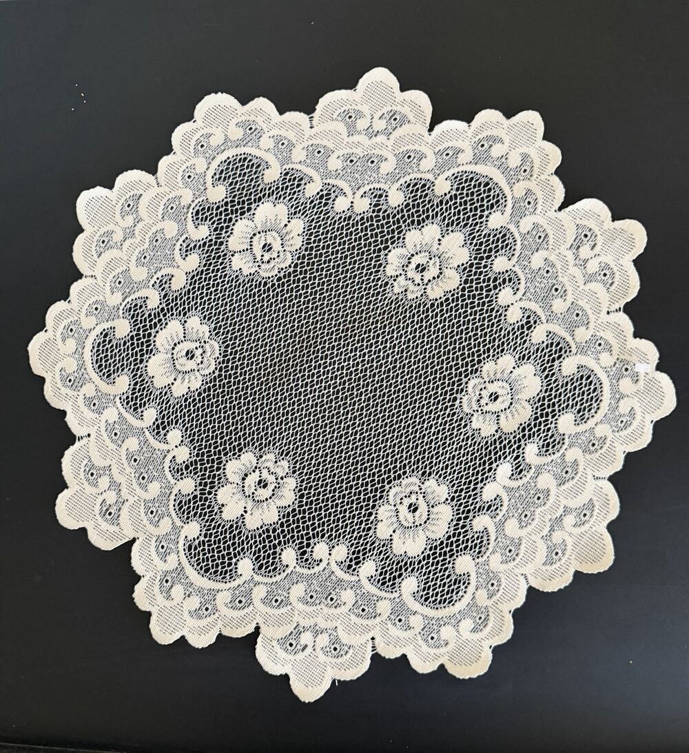Vintage Floral Lace Doily Ivory White Scalloped Cottage French Country Tea Party